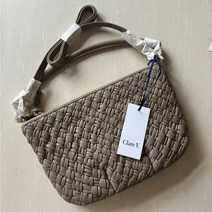 NWT Clare V Petit Moyen in RARE grey/taupe Puffy Woven Leather